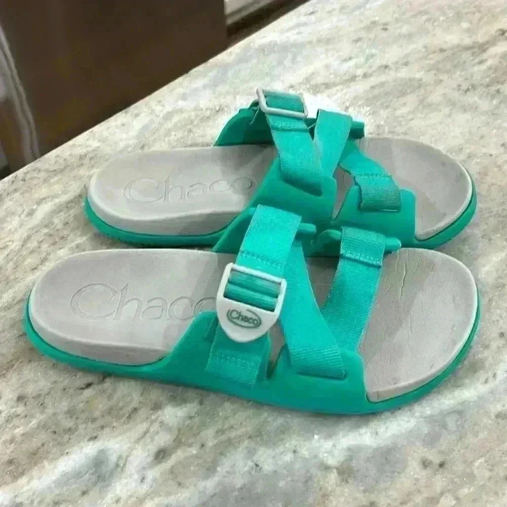 Chaco women’s chillos slide adjustable strap sandals teal & gray size 7